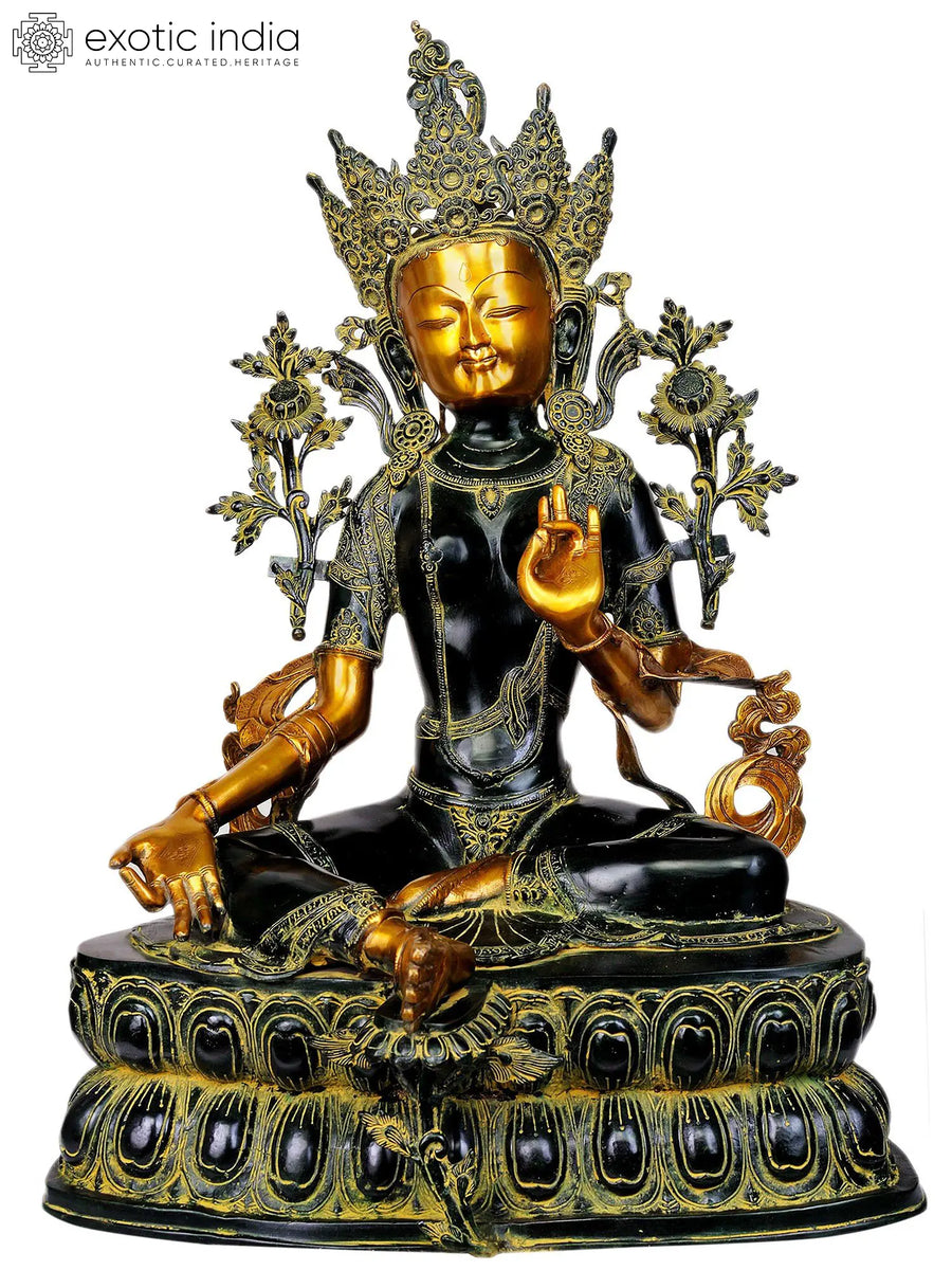 34" Large Green Tara Brass Statue Handmade Buddhist Goddess