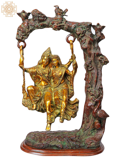 20" Radha Krishna Swing Brass Statue Handmade