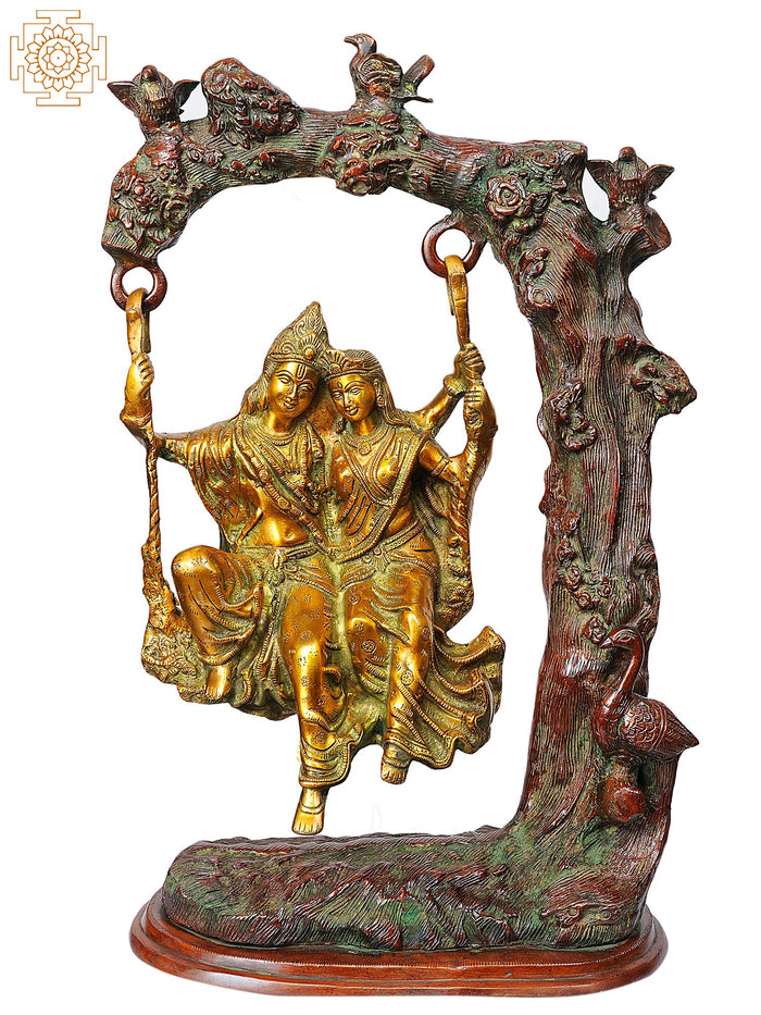 20" Radha Krishna Swing Brass Statue Handmade