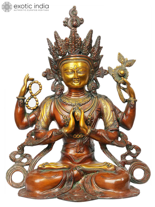 15" Handmade Brass Chenrezig Buddhist Deity Statue