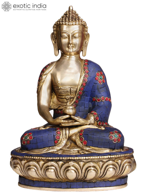 13" Lord Buddha with Pinda-Patra Brass Statue Handmade