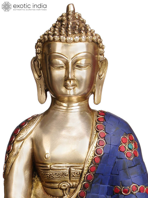 13" Lord Buddha with Pinda-Patra (with Superfine Inlay Work) In Brass