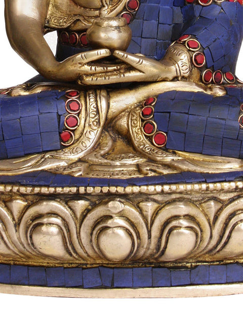 13" Lord Buddha with Pinda-Patra (with Superfine Inlay Work) In Brass
