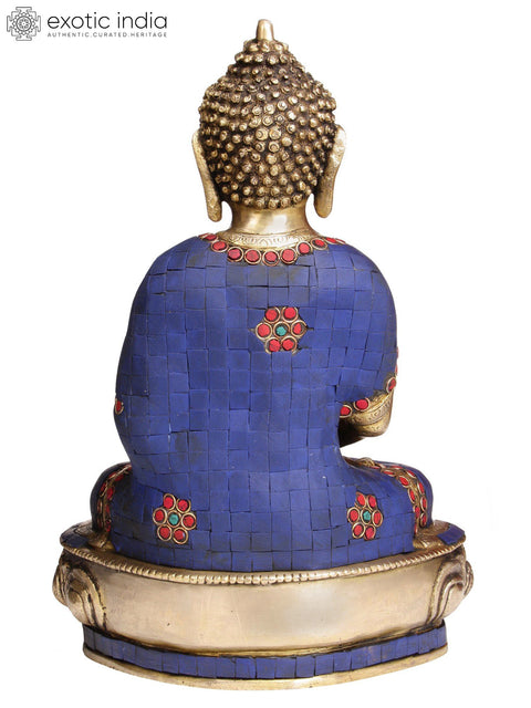 13" Lord Buddha with Pinda-Patra (with Superfine Inlay Work) In Brass