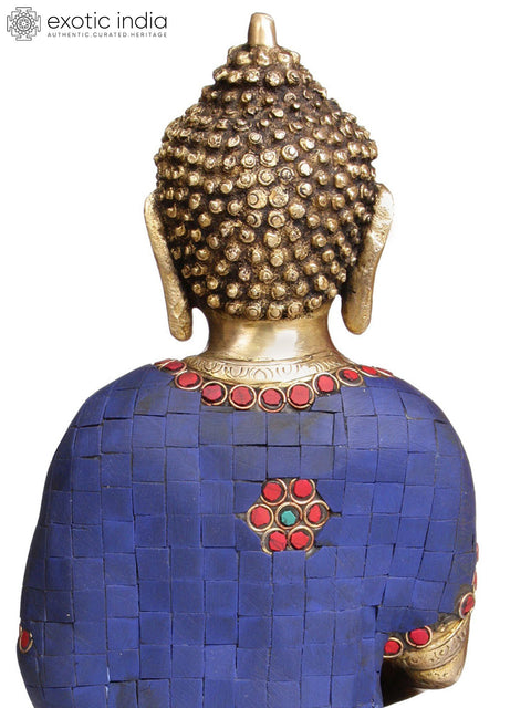 13" Lord Buddha with Pinda-Patra (with Superfine Inlay Work) In Brass