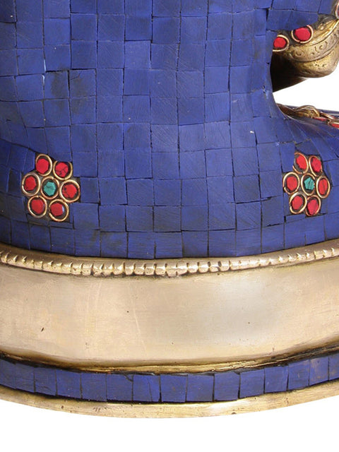 13" Lord Buddha with Pinda-Patra (with Superfine Inlay Work) In Brass