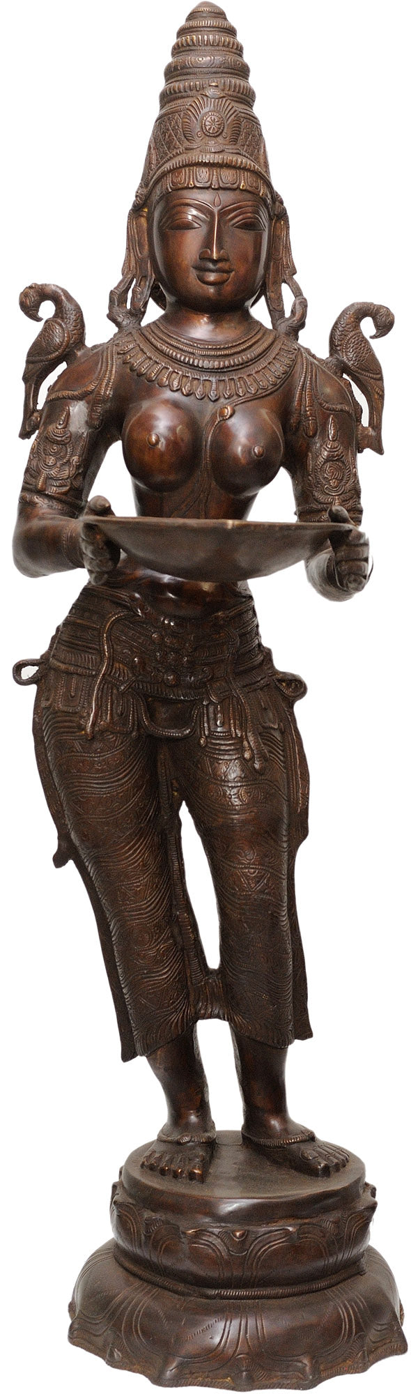 44" Deeplakshmi with Parrot Brass Statue Handmade