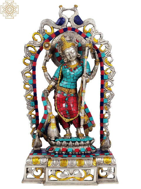 17" Goddess Saraswati In Brass | Handmade | Made In India
