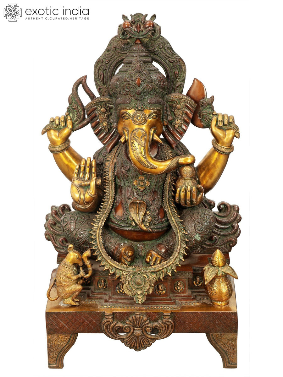 34" Large Ekadanta Lord Ganesha Handmade Brass Statue