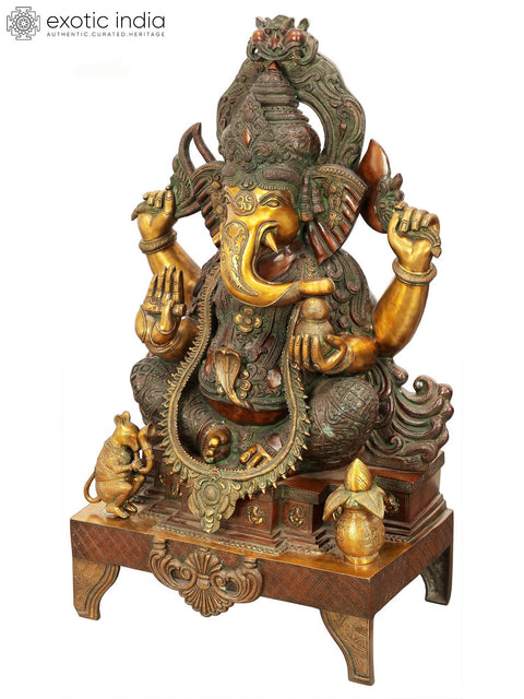 34" Large Size Ekadanta Lord Ganesha Brass Statue | Handmade | Made In India