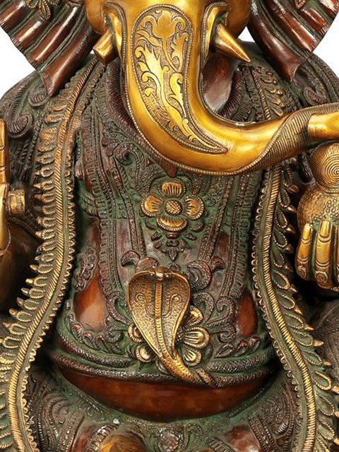 34" Large Size Ekadanta Lord Ganesha Brass Statue | Handmade | Made In India
