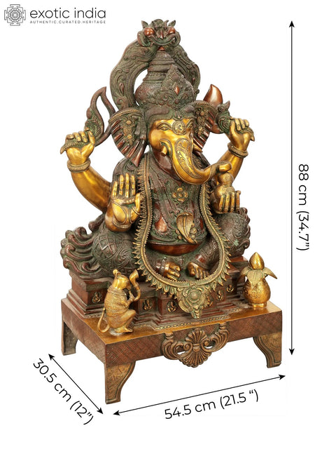 34" Large Size Ekadanta Lord Ganesha Brass Statue | Handmade | Made In India
