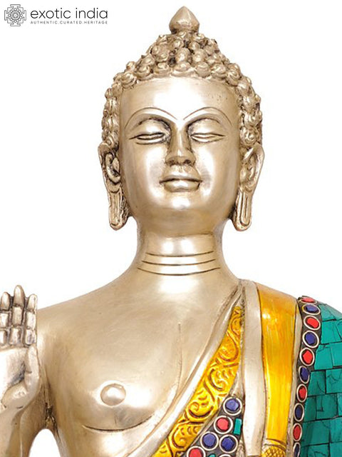 21" Standing Buddha (with Inlay Work) In Brass | Handmade | Made In India