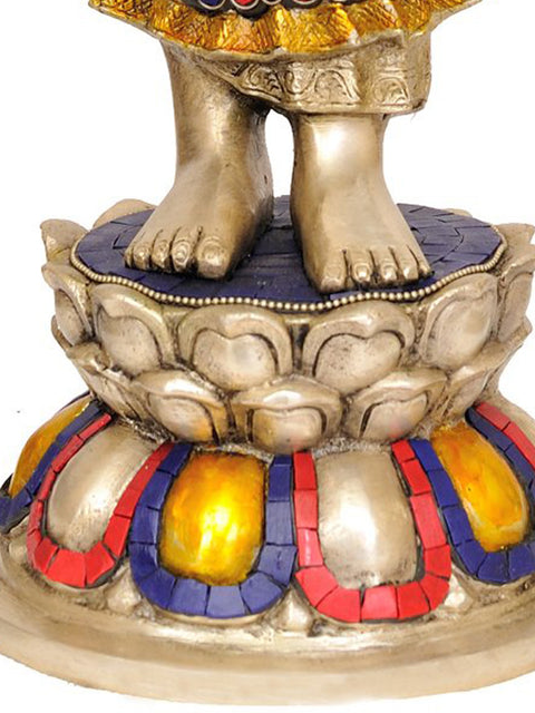 21" Standing Buddha (with Inlay Work) In Brass | Handmade | Made In India