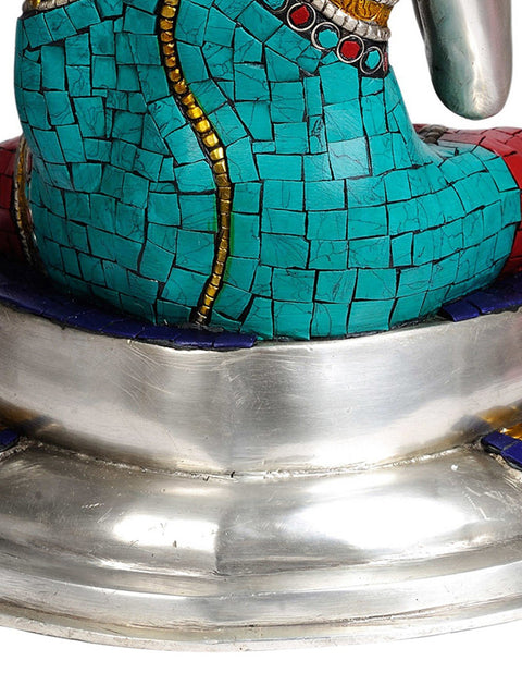13" Lord Buddha Granting Abhaya (with Inlay Work) In Brass