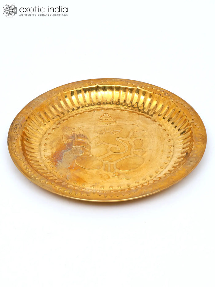 7" Ganesha Puja Thali In Brass | Handmade | Made In India