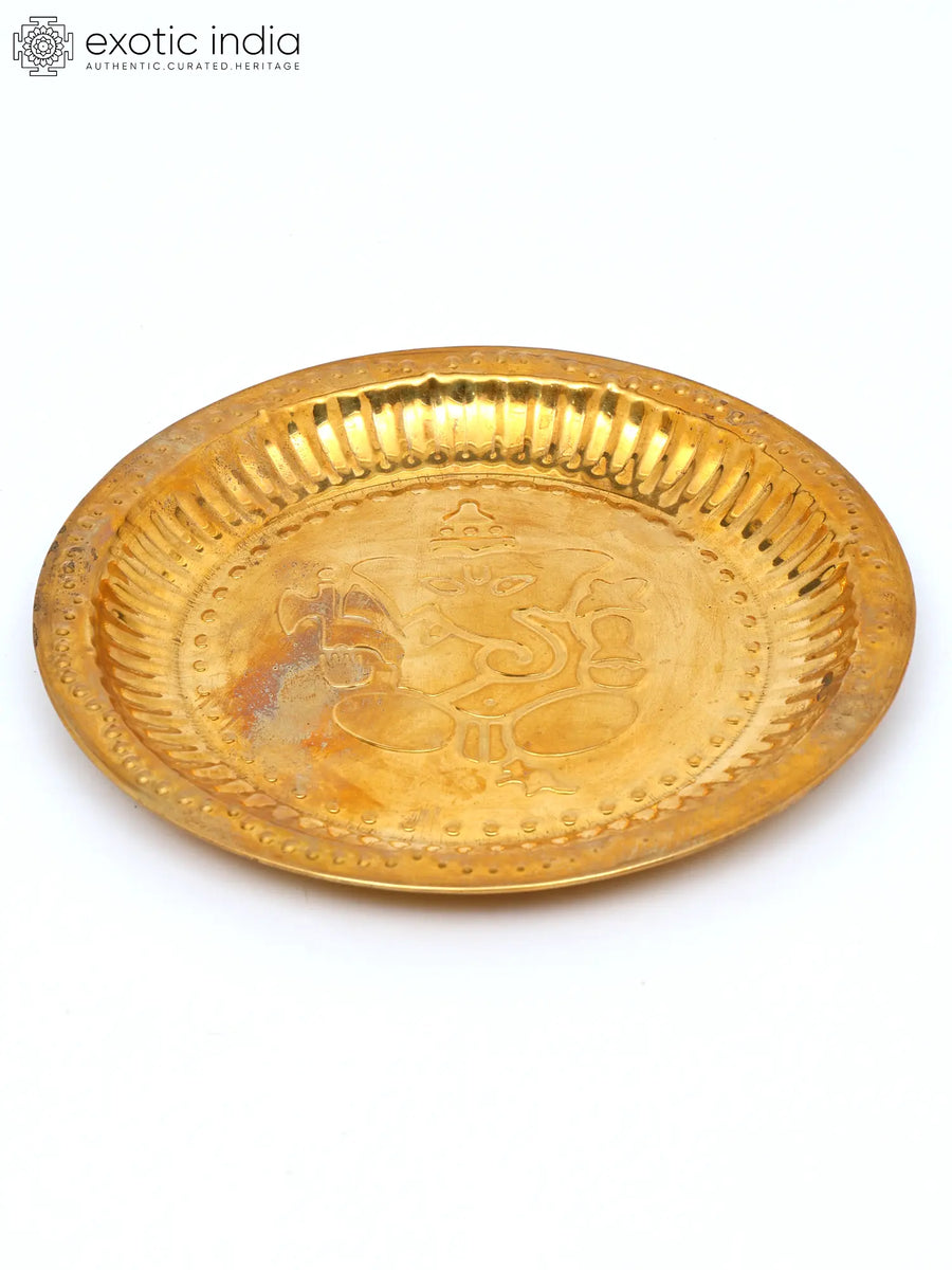 7" Brass Ganesha Puja Thali Handmade Pooja Plate