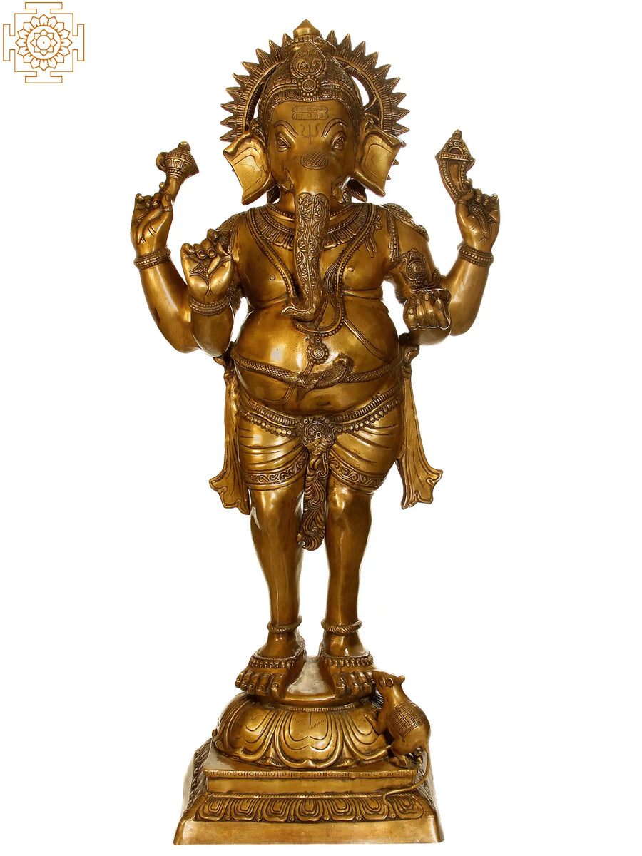 51" Large Standing Ganesha Brass Statue for Home Pooja