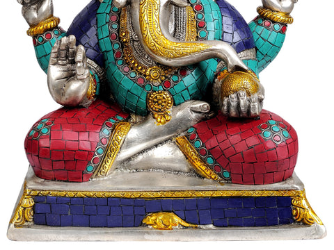 12" Lord Ganesha (with Inlay Work) In Brass