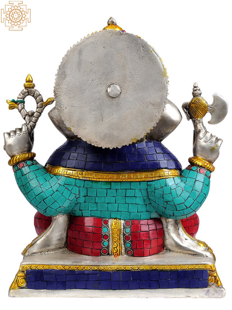 12" Lord Ganesha (with Inlay Work) In Brass