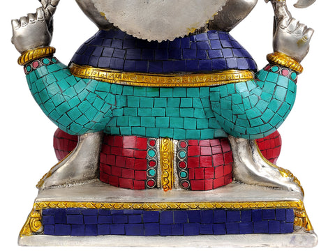 12" Lord Ganesha (with Inlay Work) In Brass