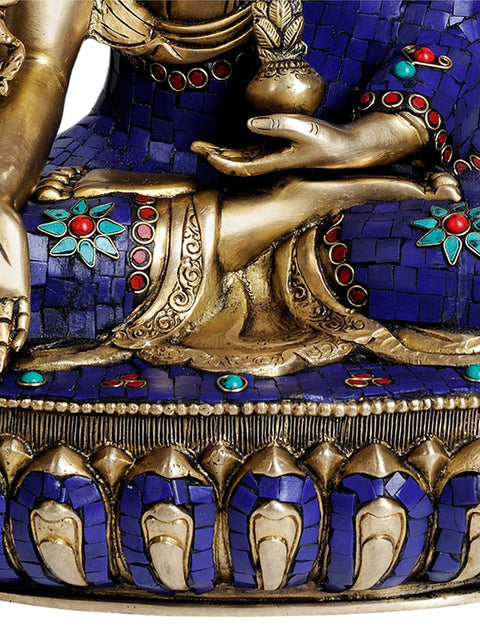 18" (Tibetan Buddhist Deity) The Medicine Buddha In Brass