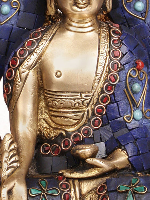 9" Tibetan Buddhist Deity- The Medicine Buddha (with Inlay Work) In Brass