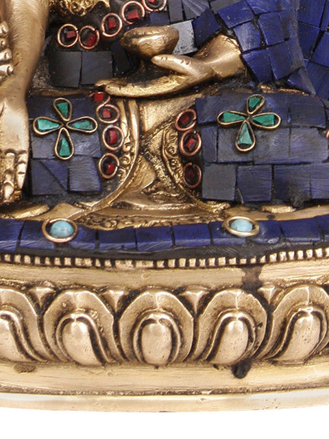 9" Tibetan Buddhist Deity- The Medicine Buddha (with Inlay Work) In Brass