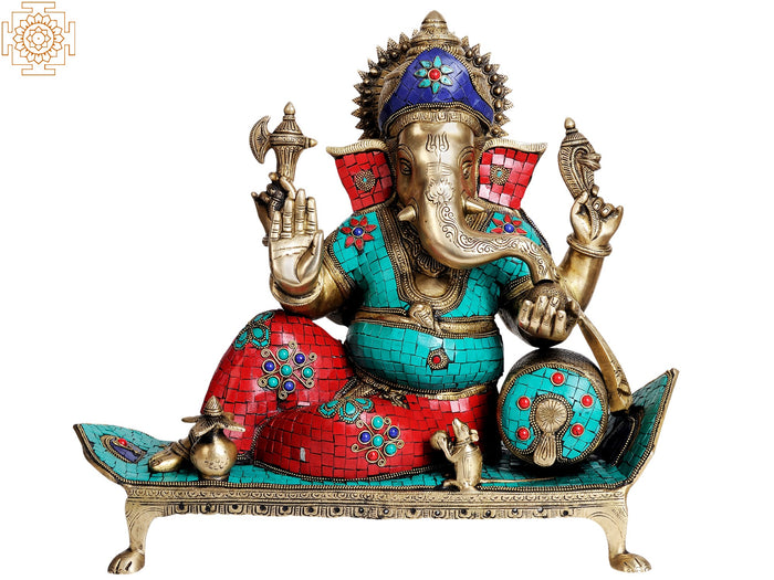17" Lord Ganesha Seated Brass Idol for Pooja