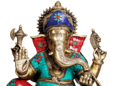 17" Lord Ganesha Seated in Ease Posture In Brass