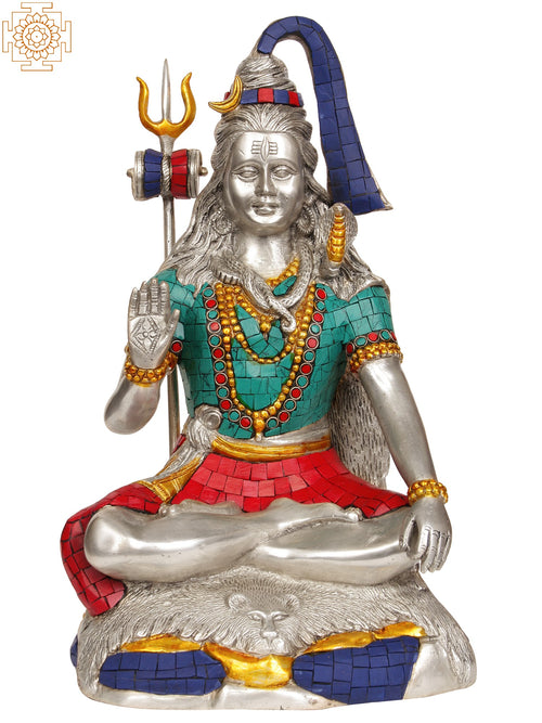 14" Lord Shiva Brass Statue with Inlay Work