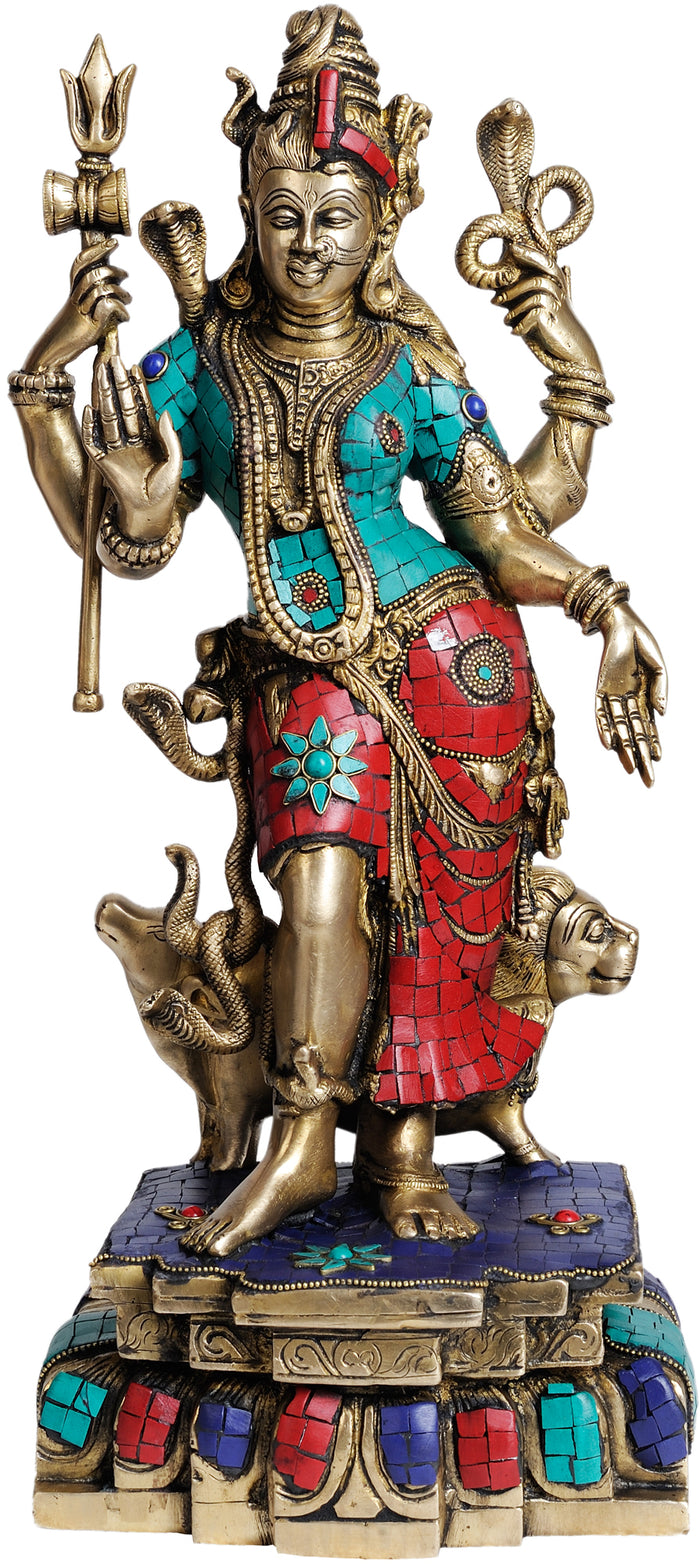 17" Ardhanarishvara Brass Statue with Inlay Work Handmade