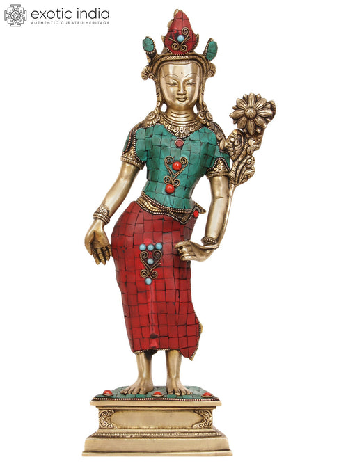 16" Standing Tara Tibetan Buddhist Brass Statue