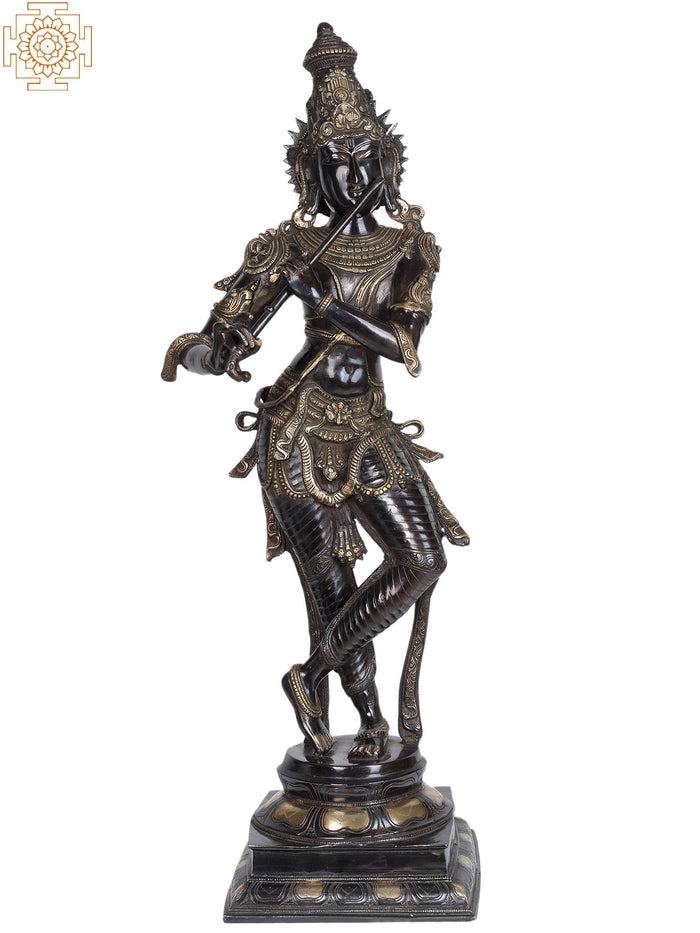 34" Lord Krishna Black Beauty Brass Statue Handmade