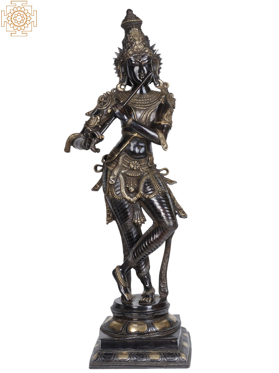 34" Lord Krishna Black Beauty Brass Statue Handmade