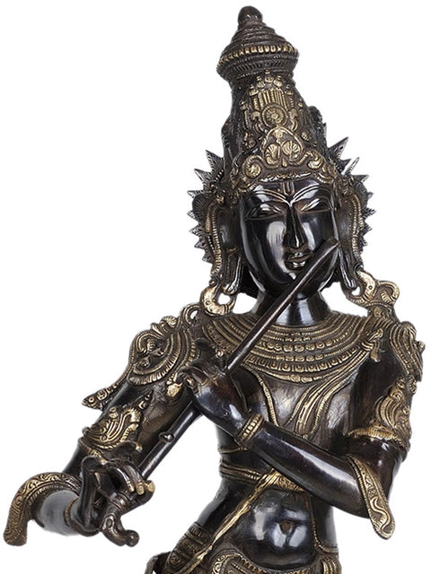 34" Lord Krishna as Black Beauty In Brass