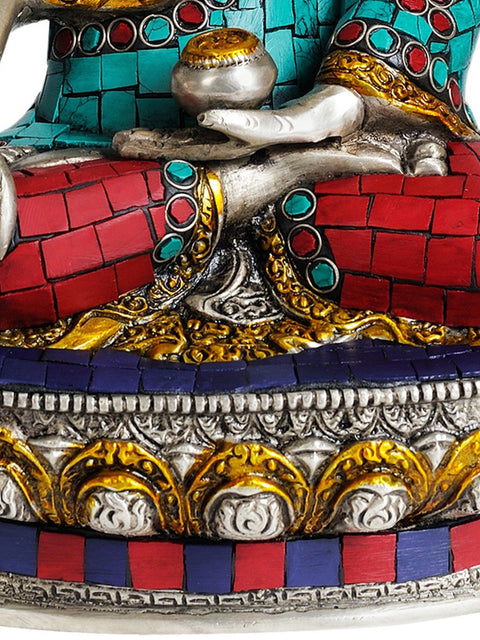 12" Lord Buddha in Bhumisparsha Mudra (with Inlay Work) In Brass