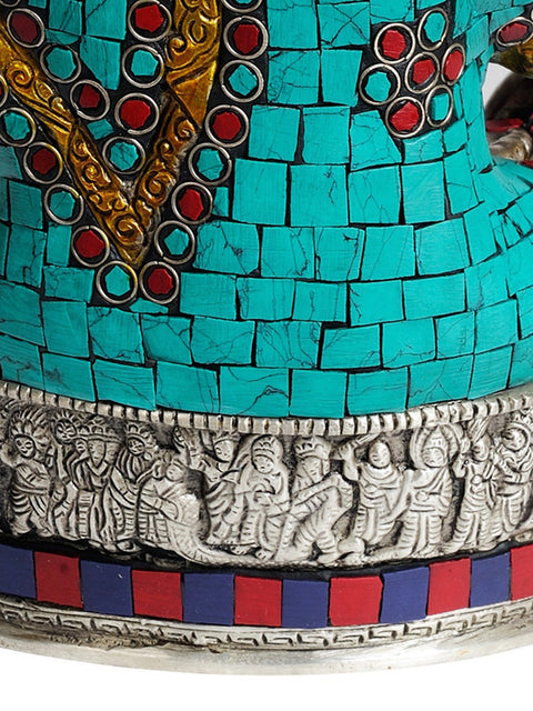 12" Lord Buddha in Bhumisparsha Mudra (with Inlay Work) In Brass