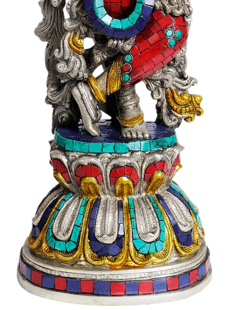21" Fluting Krishna in Silver Hue In Brass | Handmade | Made In India