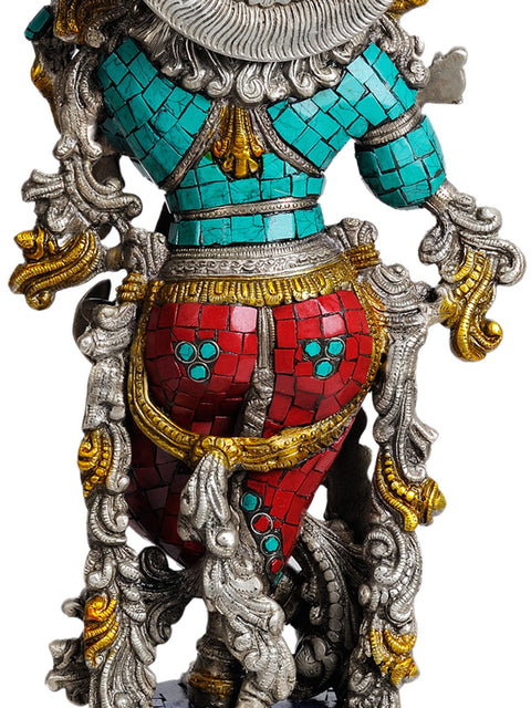 21" Fluting Krishna in Silver Hue In Brass | Handmade | Made In India