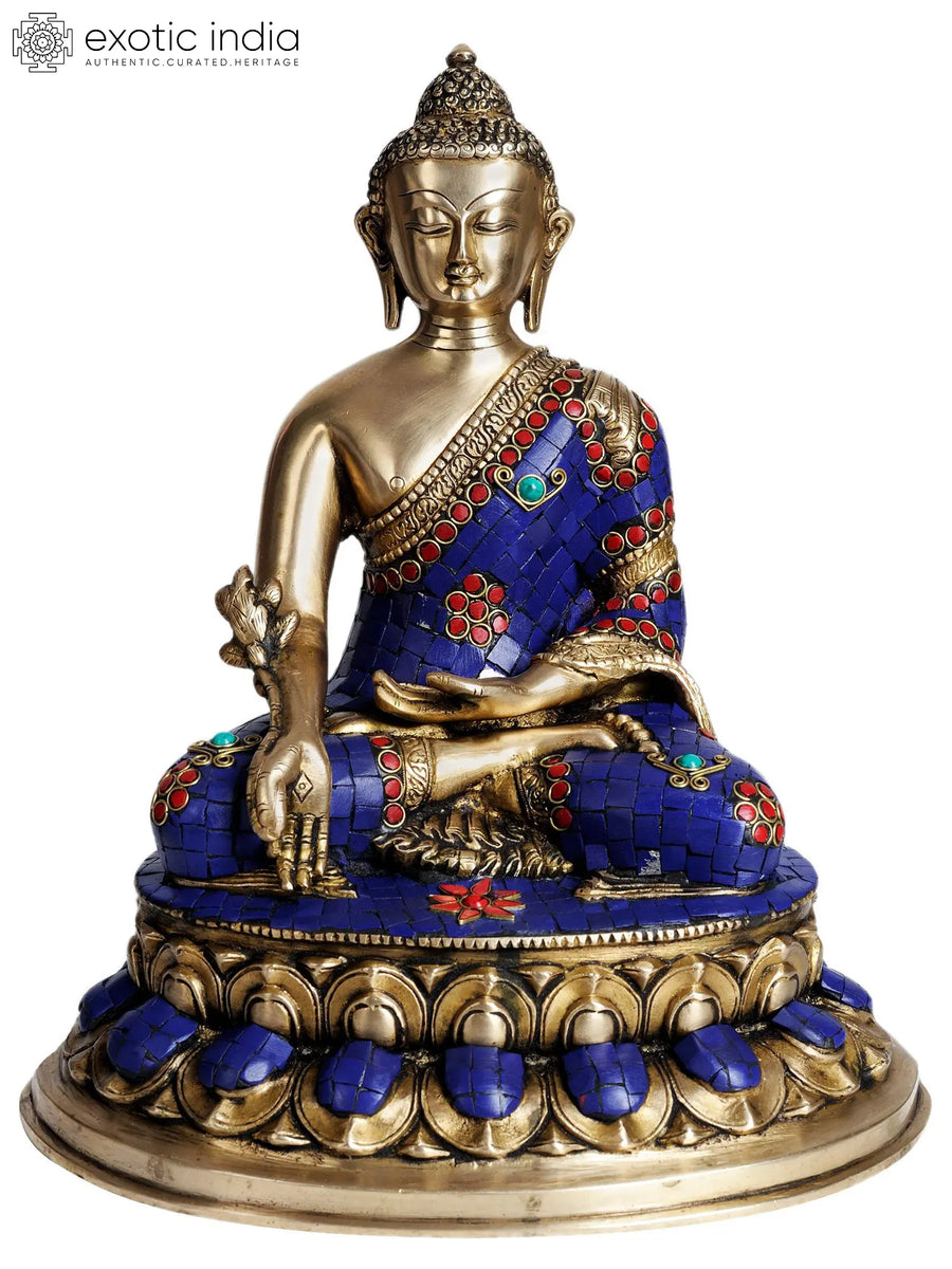 14" Brass Lapis Healing Buddha Statue Handmade