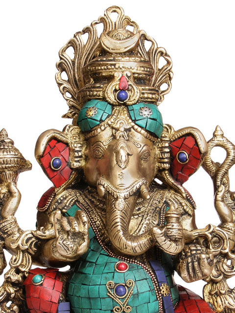 13" Seated Ganesha In Brass | Handmade | Made In India