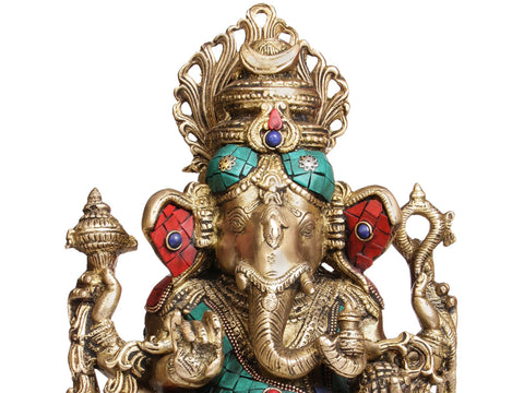 13" Seated Ganesha In Brass | Handmade | Made In India
