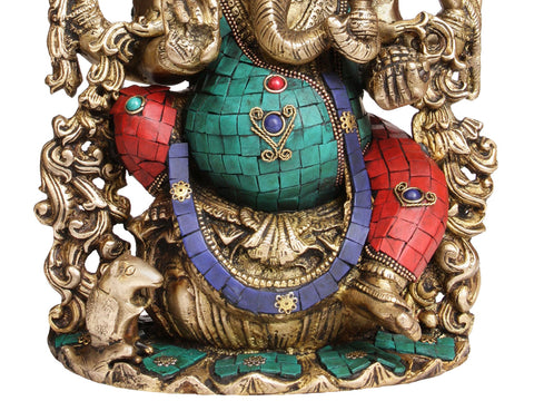 13" Seated Ganesha In Brass | Handmade | Made In India