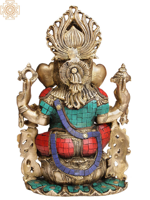 13" Seated Ganesha In Brass | Handmade | Made In India