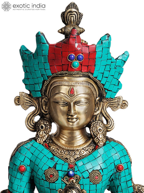 14" Tibetan Buddhist Deity- Amitabha Buddha (with inlay Work) In Brass | Handmade | Made In India