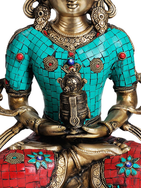 14" Tibetan Buddhist Deity- Amitabha Buddha (with inlay Work) In Brass | Handmade | Made In India