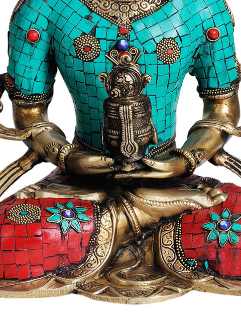 14" Tibetan Buddhist Deity- Amitabha Buddha (with inlay Work) In Brass | Handmade | Made In India