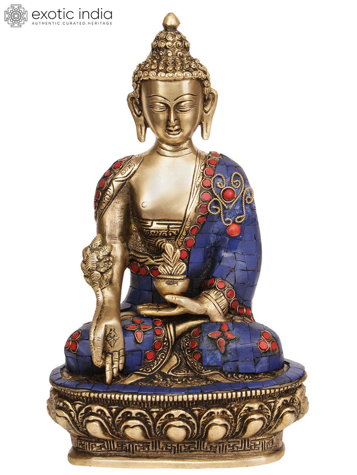 10" Medicine Buddha Handmade Brass Statue for Pooja
