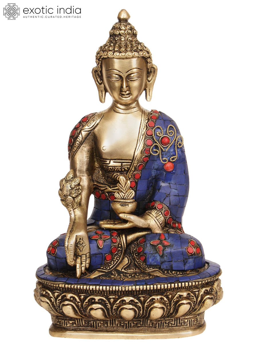 10" Medicine Buddha Handmade Brass Statue for Pooja